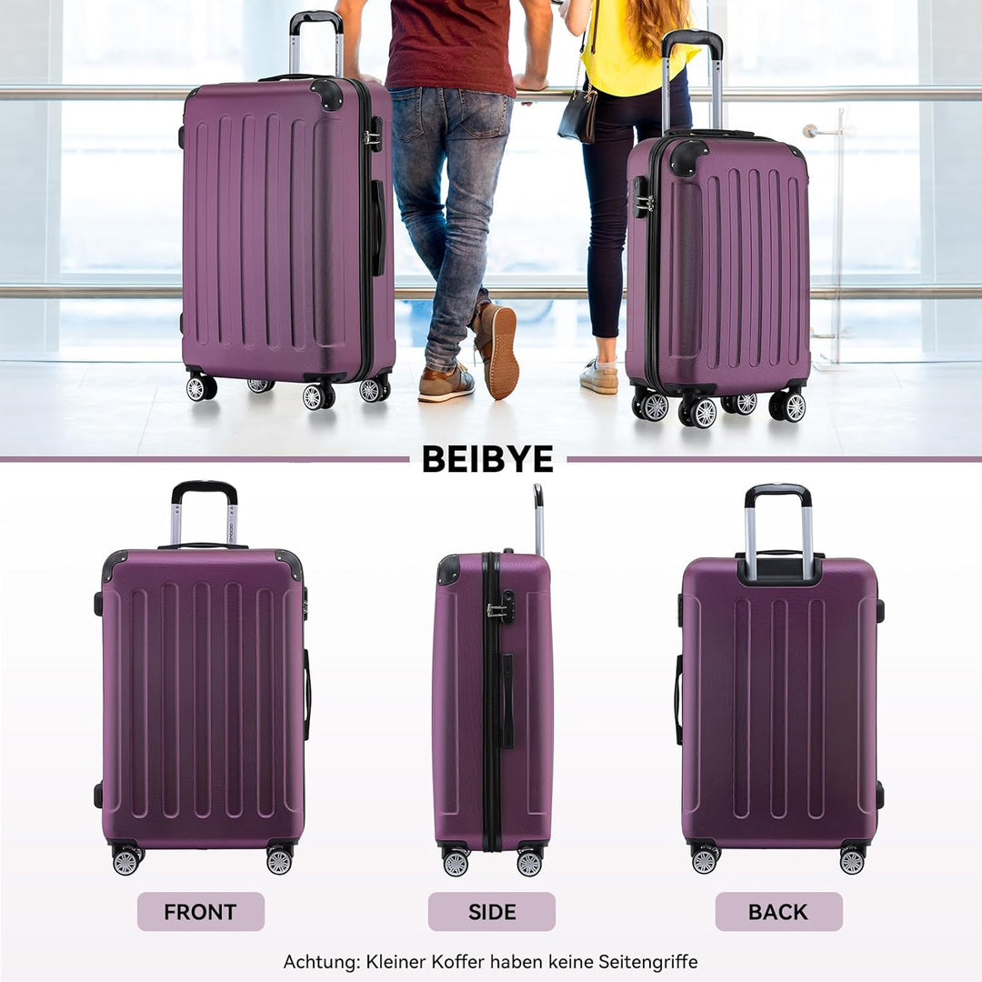BEIBYE Hartschalen-Koffer Trolley Rollkoffer Reisekoffer Handgepäck 4 Rollen (M-L-XL-Set) (Violett,