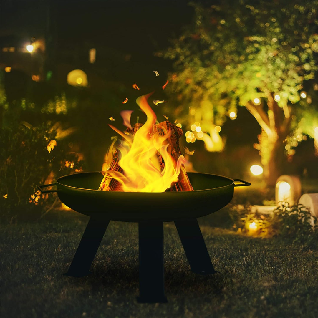 Relaxdays Feuerschale Durchmesser 60 cm, inkl. Schürhaken, Garten & Terrasse Feuerstelle, rund, Feue