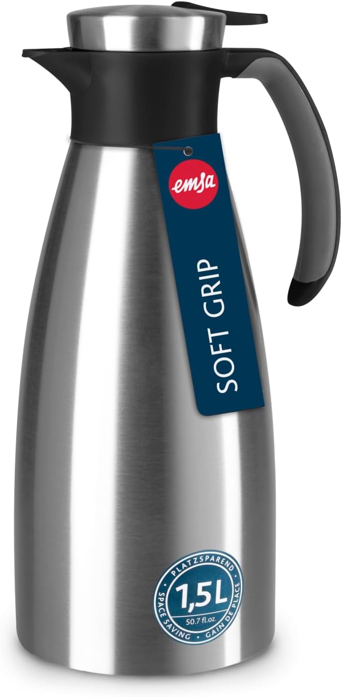 Emsa 514499 Isolierkanne |1,5 Liter | Quick Tip Verschluss, Soft Grip | Edelstahl | schwarz 1.5 L Sc
