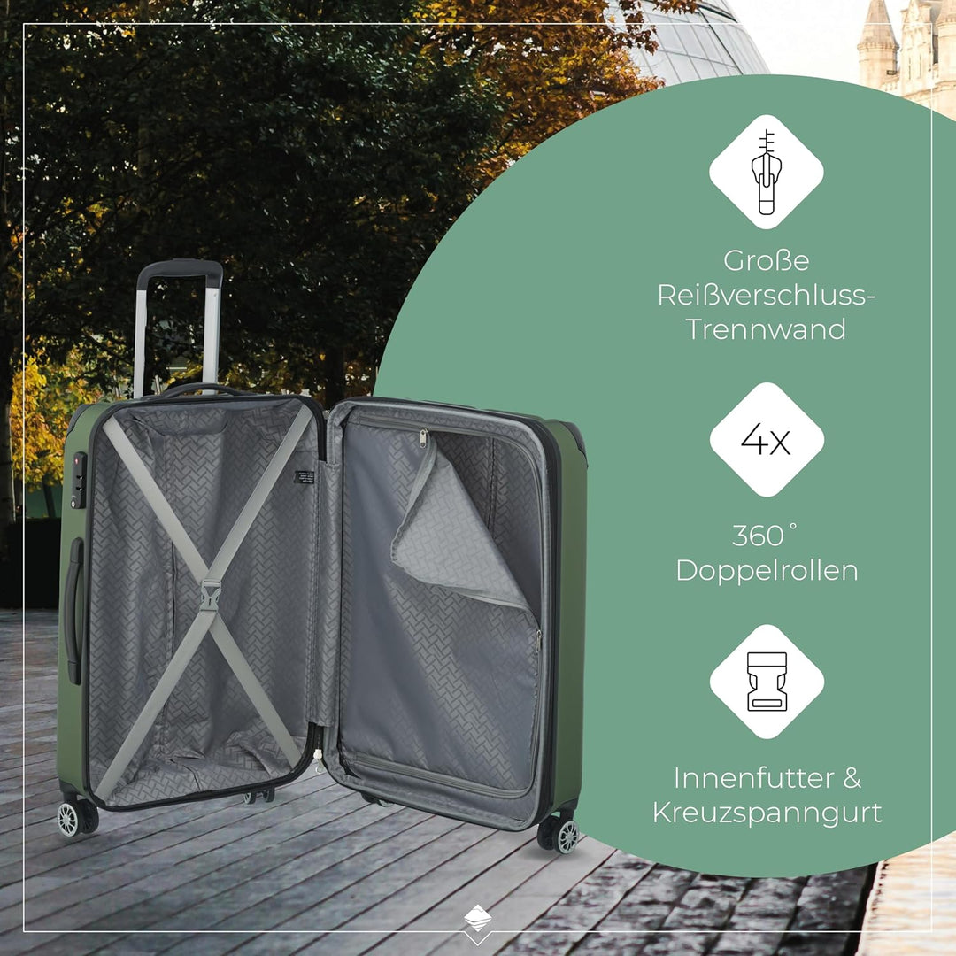 travelite 4-Rad Koffer M mit TSA Schloss + Dehnfalte, Gepäck Serie CITY: Robuster Hartschalen Trolle