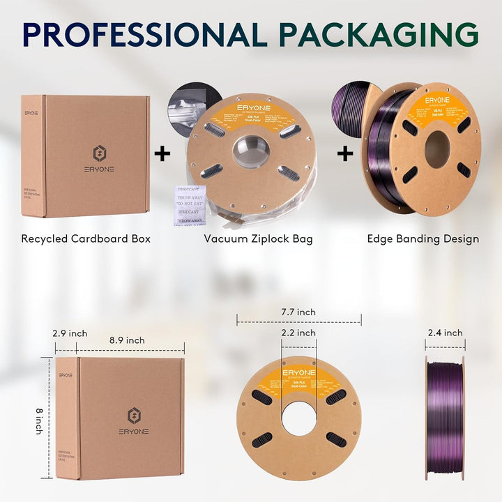 ERYONE Dual Zweifarbig PLA Filament 1.75mm, 3D Drucker Filament 1kg Spule +/- 0,02 mm, Seide Schwarz