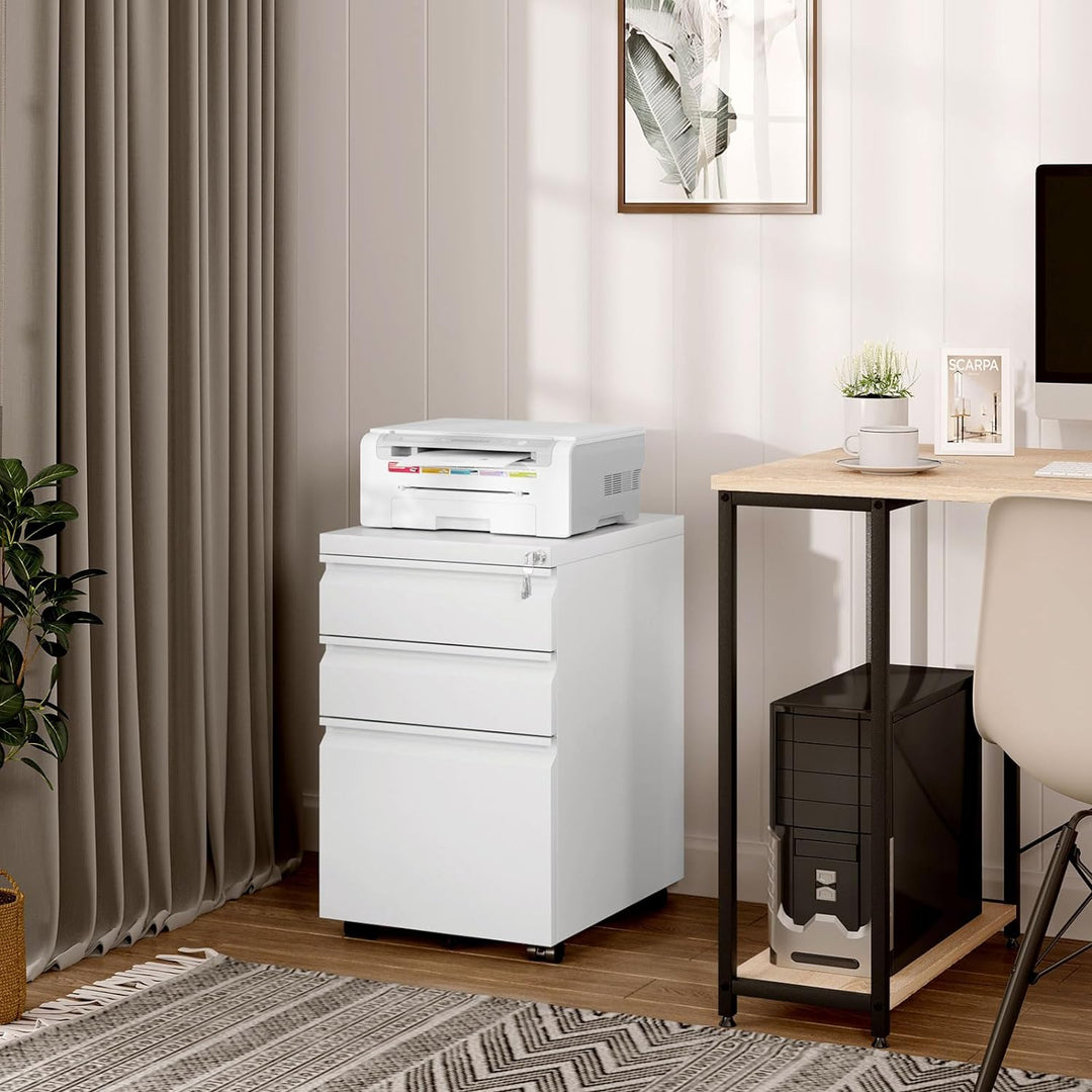 WOLTU Rollcontainer, Aktenschrank, Büroschrank, abschliessbarer Schrank, Container mit 3 Schubladen,