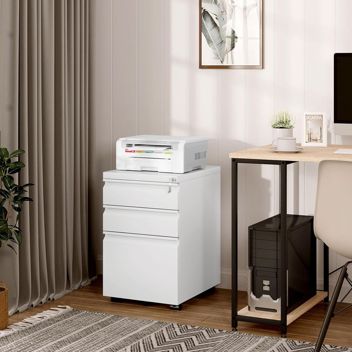 WOLTU Rollcontainer, Aktenschrank, Büroschrank, abschliessbarer Schrank, Container mit 3 Schubladen,