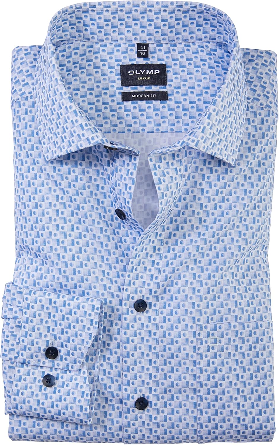 OLYMP Herren Businesshemd Langarm Luxor,Digitaldruck,modern fit,Global Kent 40 Bleu 11, 40 Bleu 11