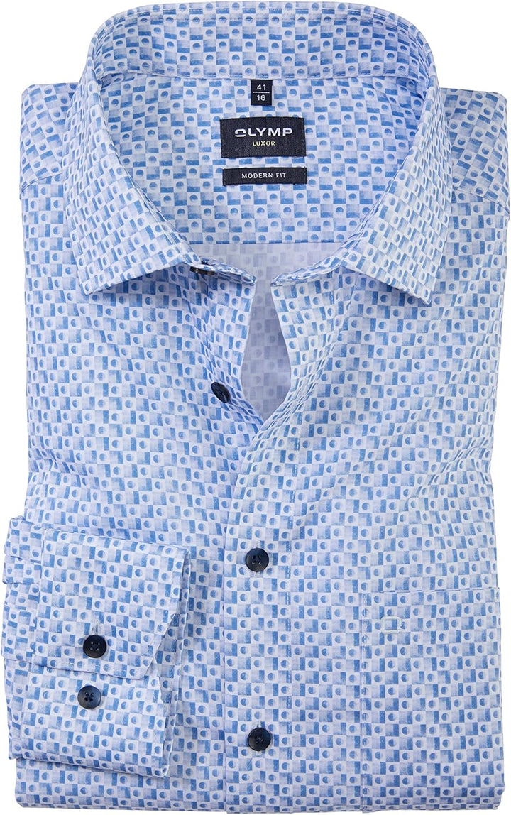OLYMP Herren Businesshemd Langarm Luxor,Digitaldruck,modern fit,Global Kent 40 Bleu 11, 40 Bleu 11