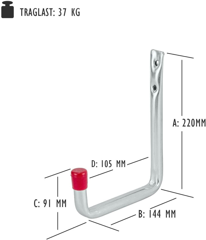 siwitec Wandhaken U-Form 220 x 144 mm verzinkt, 10er Set, Traglast: 37 kg, Schwerlasthaken, abgewink