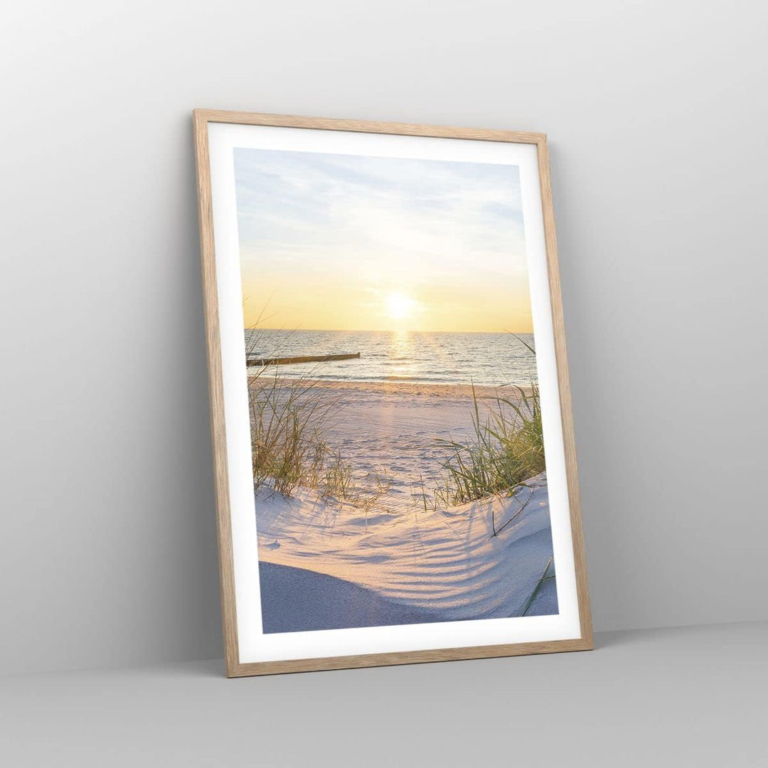Wandposter Art Prints 50x70cm Poster Rahmen helle Eiche Düne Strand Meer Küche Wanddeko Bild Wand Ku