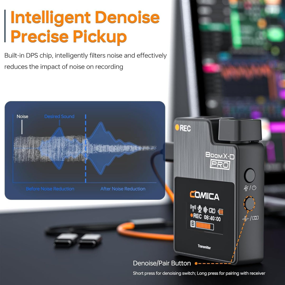 COMICA Kabelloses Lavalier-Mikrofon, BoomX-D2 Pro 2,4 G, kabelloses Mikrofonsystem für Smartphones,