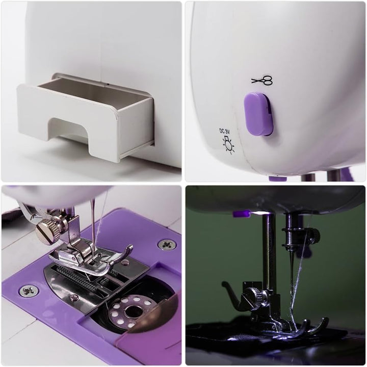 Nähmaschine, Mini elektrische tragbare Nähmaschine für Anfänger, 12-Stich Dual Speed mit Fuss Pedal