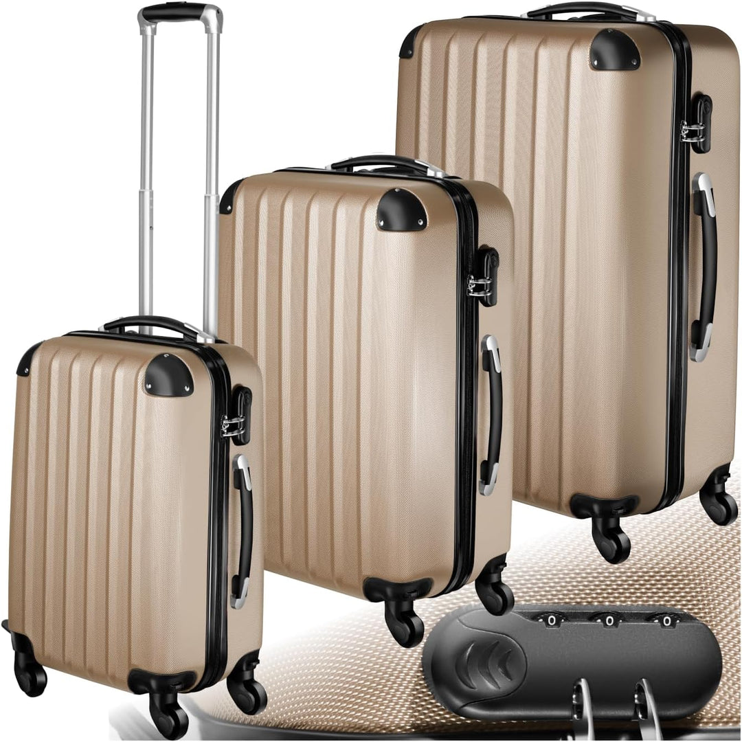 tectake 3 tlg Reisekoffer Set, Hartschalenkoffer Set, Trolley Kofferset, ABS Hartschalen Reisekoffer