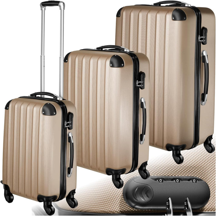tectake 3 tlg Reisekoffer Set, Hartschalenkoffer Set, Trolley Kofferset, ABS Hartschalen Reisekoffer