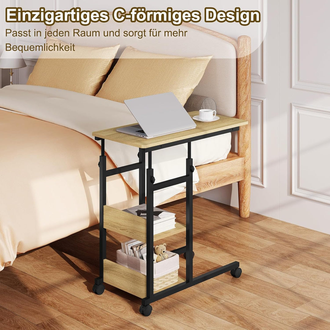 WOLTU Beistelltisch Couchtisch Sofatisch Wohnzimmertisch Laptoptisch Betttisch, C-förmig höhenverste