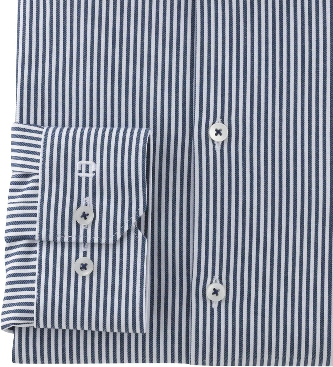 OLYMP Herren Businesshemd Langarm No. Six 24/Seven,Römer Streifen,super Slim,Modern Kent 37 Dunkelbl