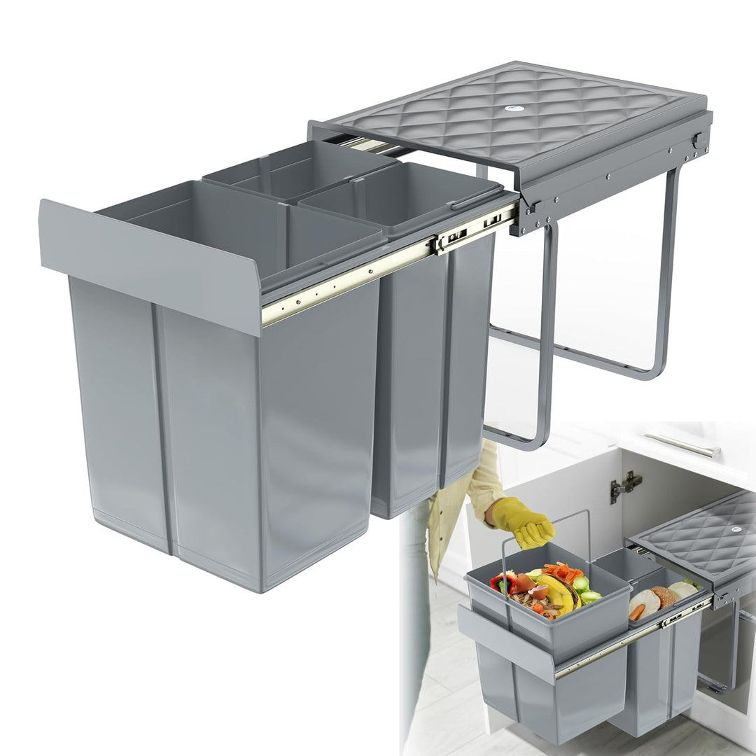 HENGMEI Einbaumülleimer Unterschrank Einbau-Mülleimer Küche Abfalleimer Ausziehbarer Abfallsammler M