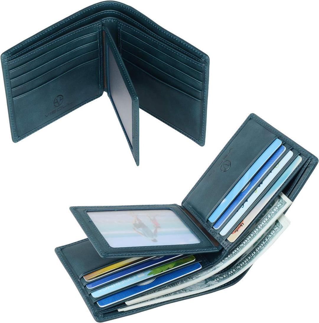 VISOUL Leder Geldbörse Herren mit ID-Fenster & RFID Schutz I Echtleder Geldbeutel für Männer I Porte
