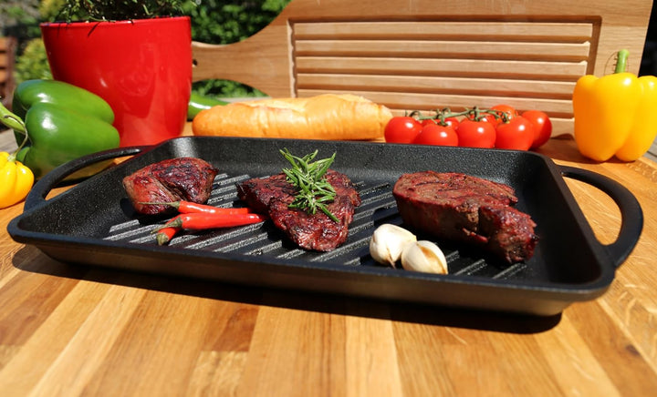 KITCHENBEAR - Grillplatte aus Gusseisen inkl. Silikonmatte - geeignet für Induktion, Gas, Ceran, Bac