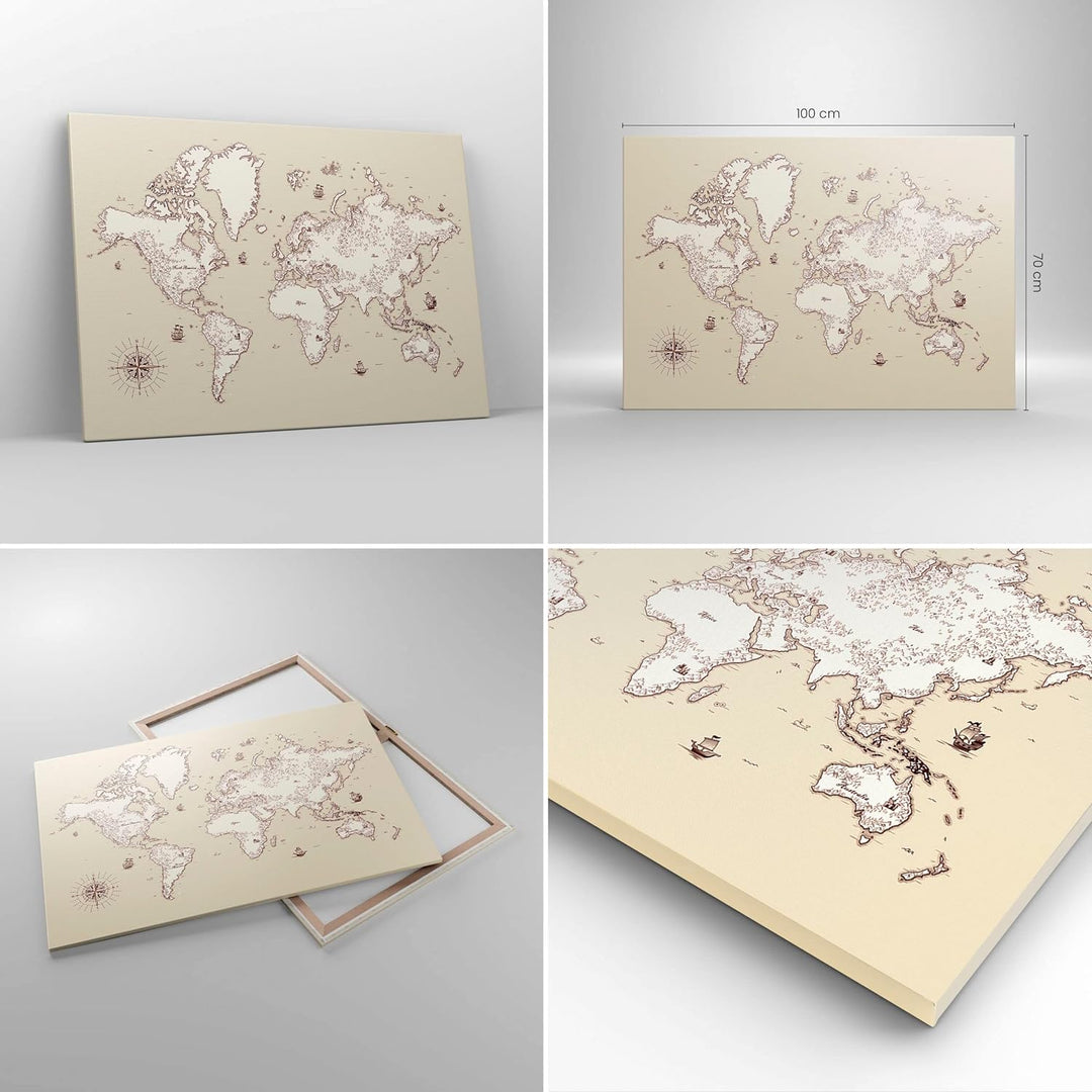 Bilder auf Leinwand 100x70cm Leinwandbild Karte Welt Klassiker Kontinente Gross Wanddeko Bild Schlaf