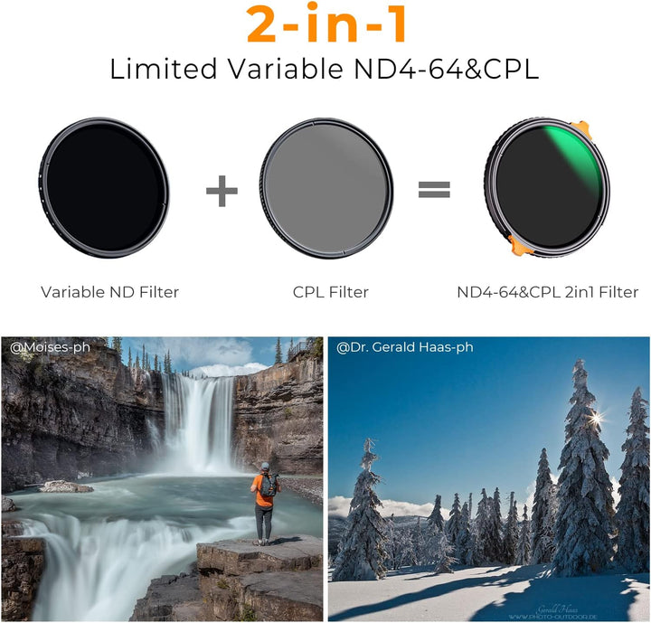 K&F CONCEPT Polfilter (CPL) & ND4-ND64 Filter 95mm 2-in-1 multifunktionaler Filter(2-6 Blendenstufen