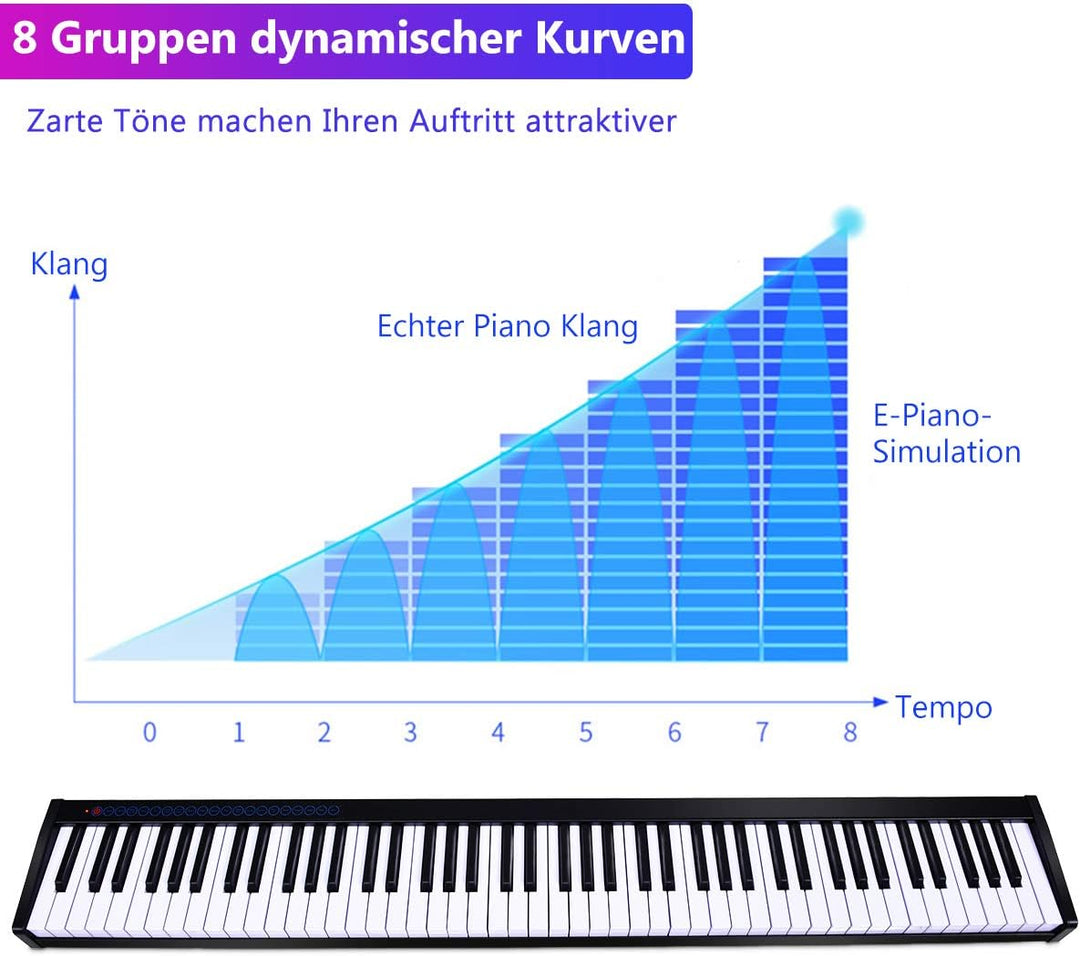 COSTWAY Digitales Piano Keyboard 88 Tasten, tragbares elektronisches Musikinstrument, Bedienfeld, Le