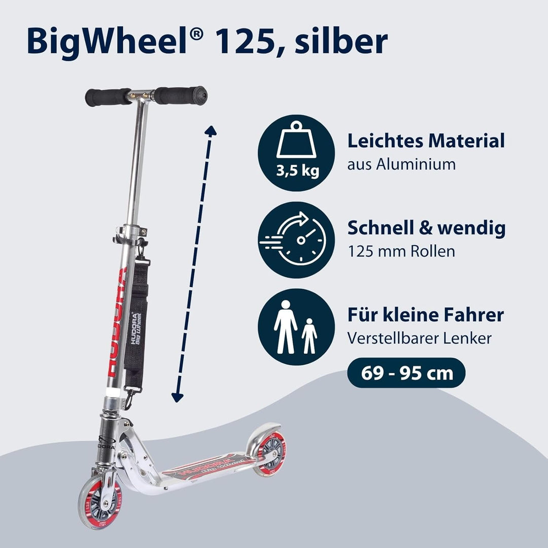 HUDORA BigWheel 125 Scooter - Sicherer & hochwertiger Aluminium-Roller für Kinder - Höhenverstellbar