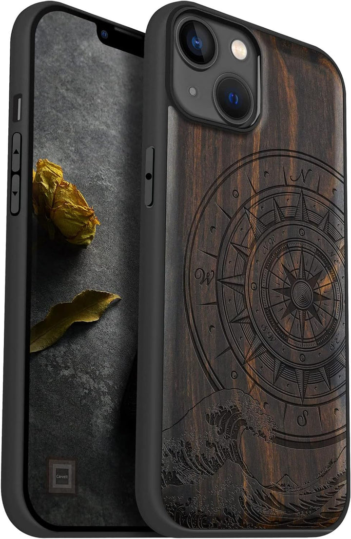 Carveit Handyhülle für iPhone 14 Plus Holz Cover kompatibel mit MagSafe Massivholz für Apple 14 Plus