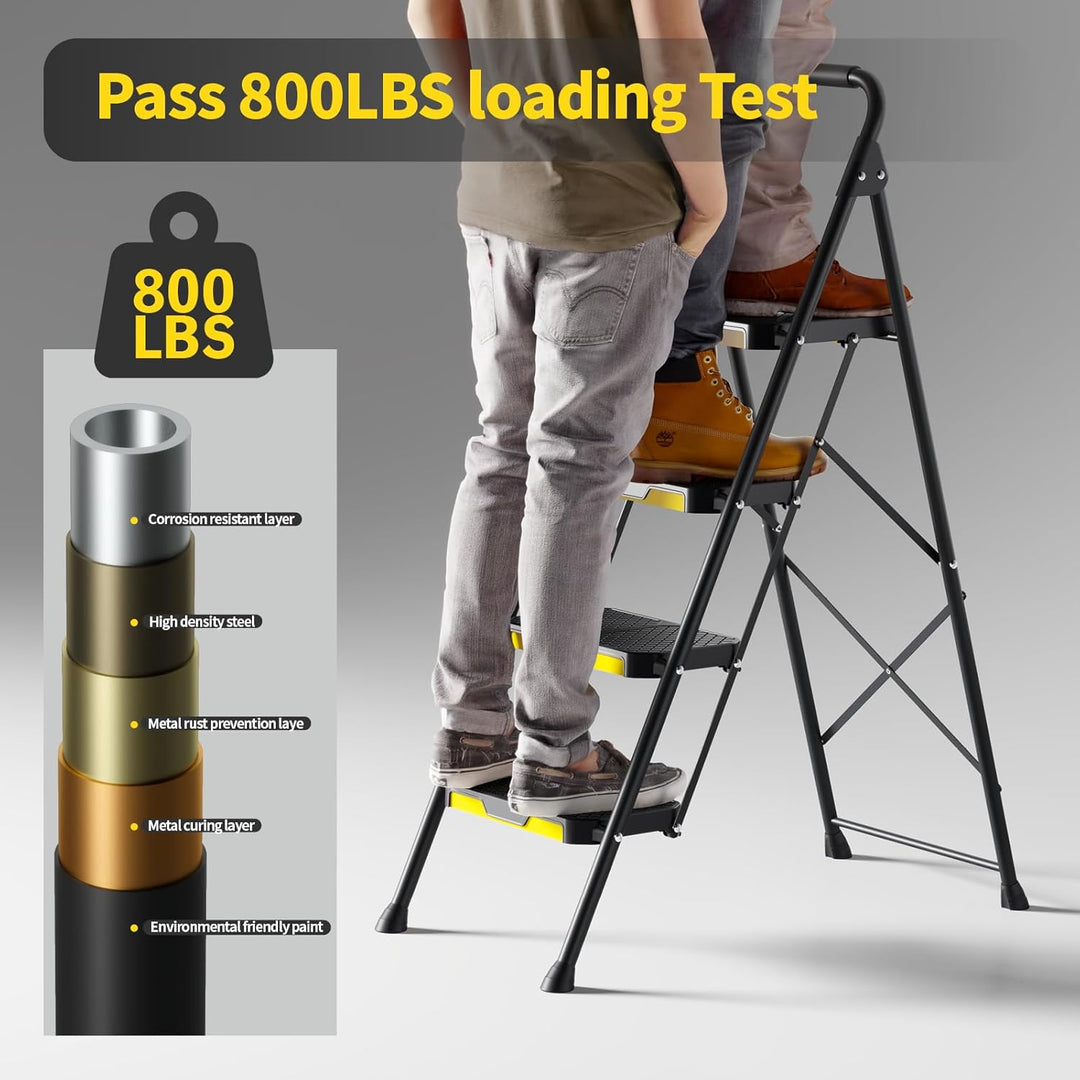 KINGRACK Leiter 4 Stufen, trittleiter 4 Stufen klappbar, mit rutschfestem, breitem Pedal und Handläu
