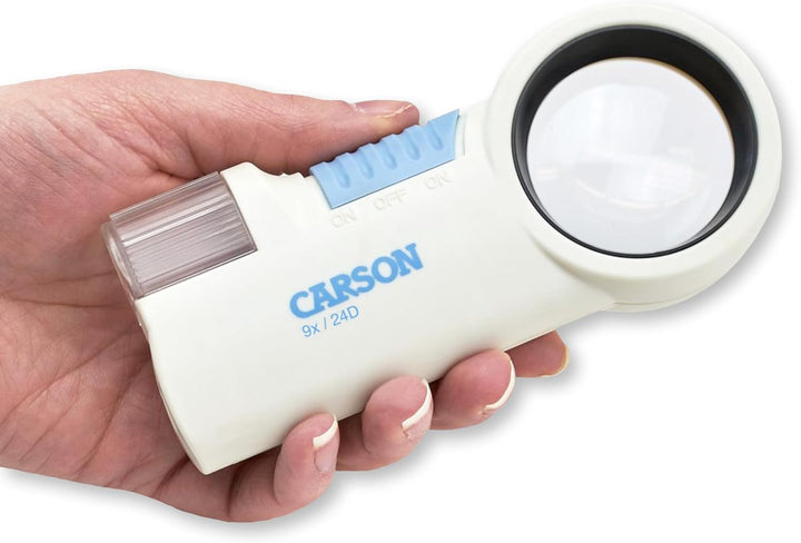 Carson MagniFlash asphärische 9x Lupe mit LED und Taschenlampenfunktion (CP-32) 9x LED-Lupe, 9x LED-