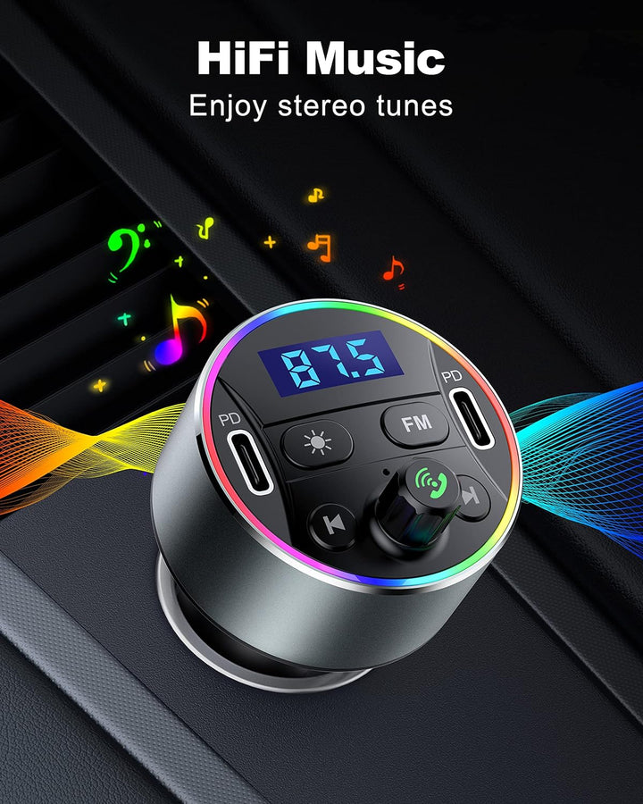 Bluetooth Adapter Auto 5.3 FM Transmitter für Freisprechanrufe mit PD 20W Zigarettenanzünder Bluetoo