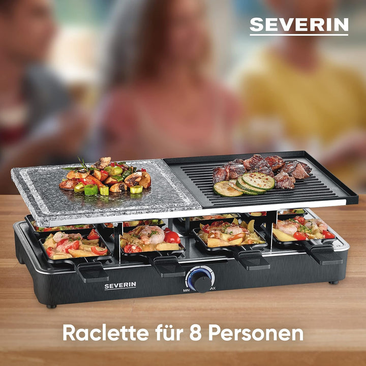 SEVERIN Raclette-Grill mit Naturgrillstein und Grillplatte, Raclette mit antihaftbeschichteter Grill
