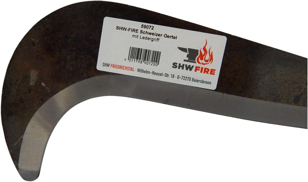 SHW-FIRE 59072 Schweizer Gertel Hippe Gertl Gartenmesser Stahl Ledergriff Handschutz 43cm