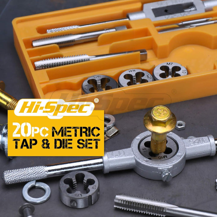Hi-Spec 20tlg. Gewindeschneid Satz Metrisch M3-M12 mit legiertem Stahl Gewindeschneider und Handgewi