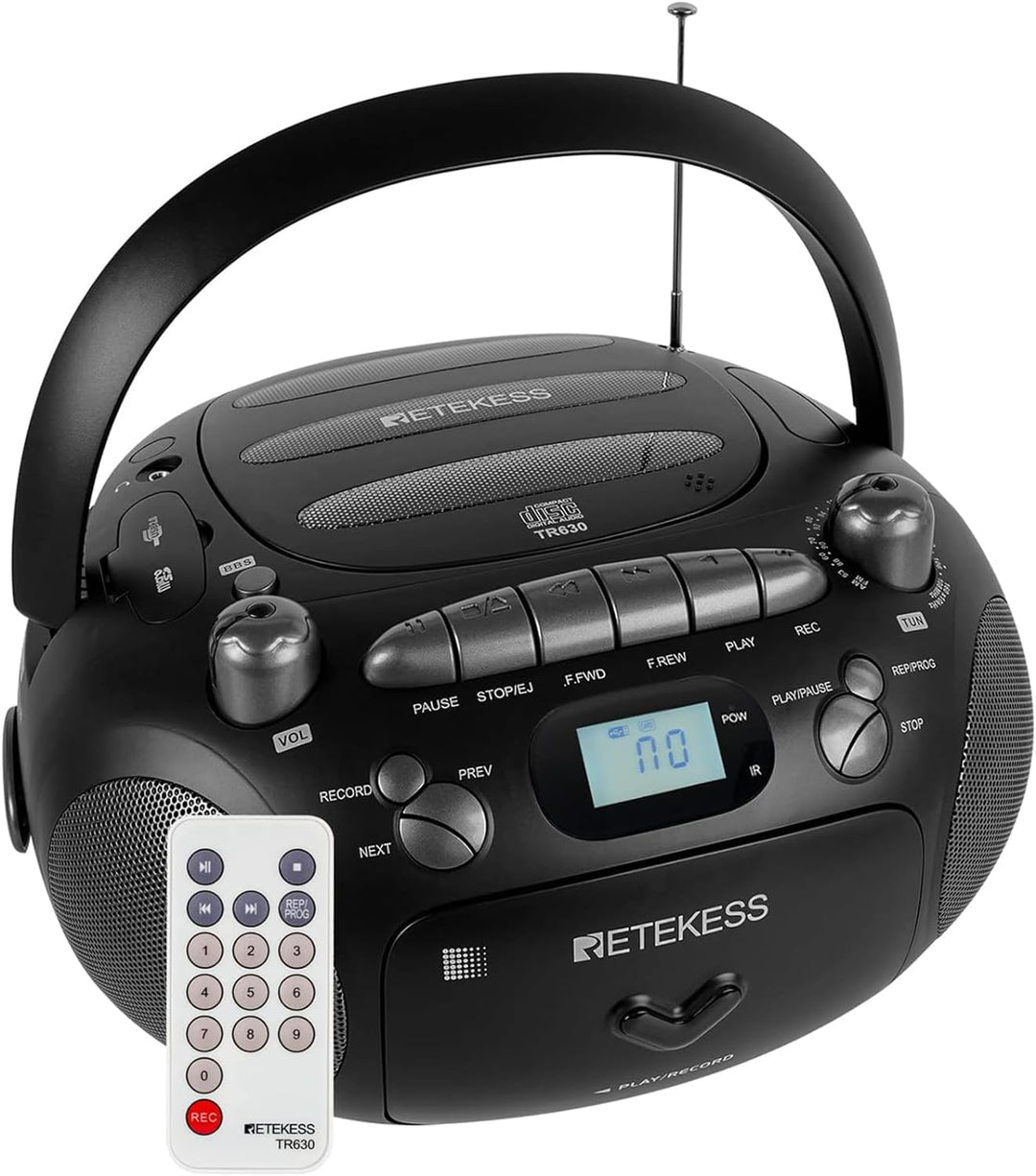 Retekess TR630 CD Player mit Kassette, Radio Batteriebetrieben, Kassettenrecorder, mit Fernbedienung