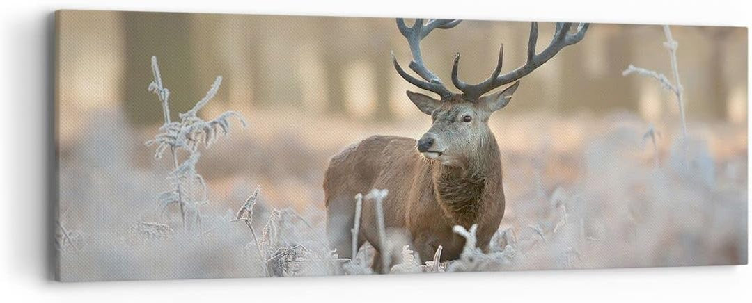 Panorama Bilder auf Leinwand Hirsch Wald Natur Leinwandbild 90x30cm Wandbilder Dekoration Wohnzimmer