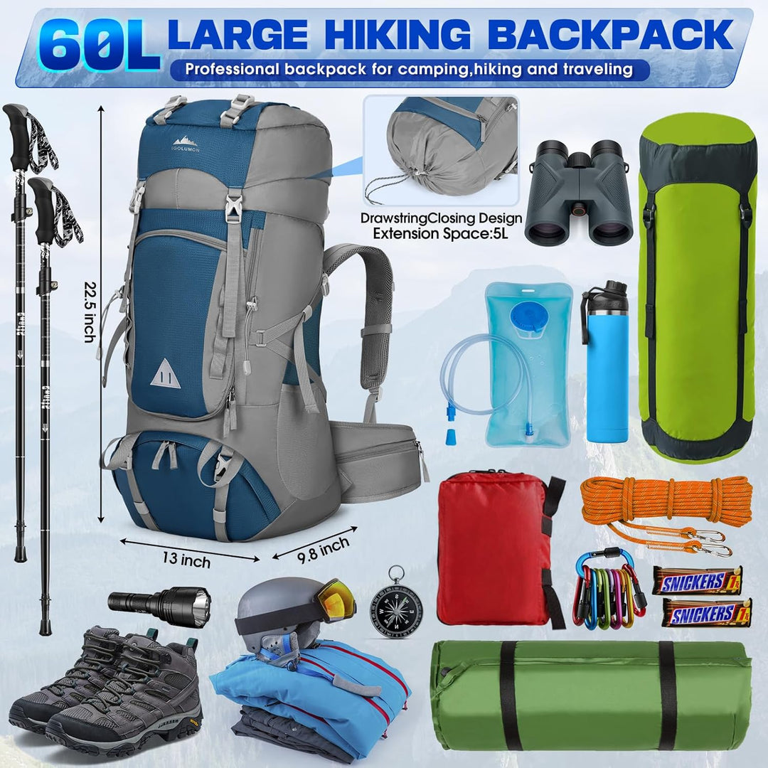 IGOLUMON Trekkingrucksack 60L Wanderrucksack Herren Damen Reiserucksack Grosser Rucksack mit Regenhü