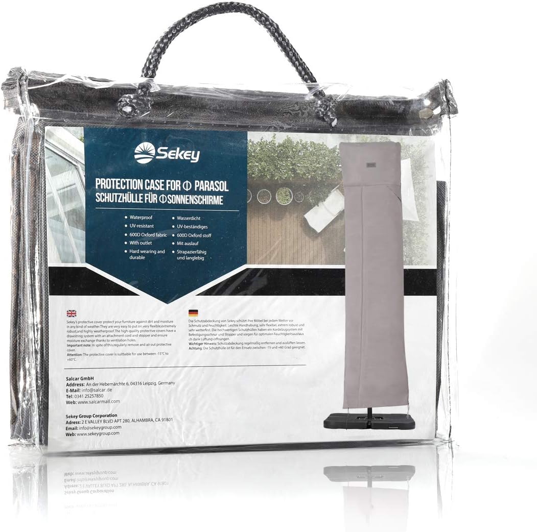 Sekey® Schutzhülle für Ampelschirm,Abdeckhauben für Sonnenschirm, Reissfest, Grau Grau 260 x 65cm