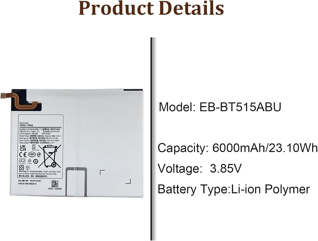 HIGHAKKU Ersatzakku EB-BT515ABU kompatibel mit Samsung Galaxy Tab A 2019 SM-T510 SM-T515, Tab A 2019