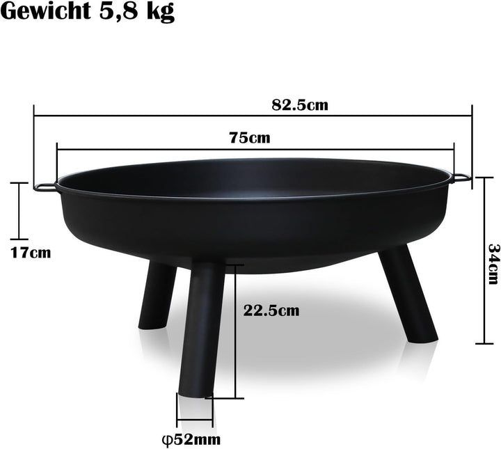 Daromigo Feuerschale Ø 80 cm, mit 2 Griffen und 3 abnehmbaren Füssen, grosse Feuerschale und Feuerko