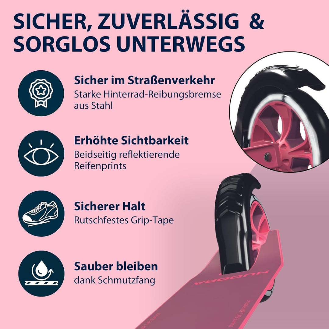 HUDORA Scooter Up 145 Junior - Hochwertiger & sicherer Kinder Roller ab 3 Jahre - Zusammenklappbarer
