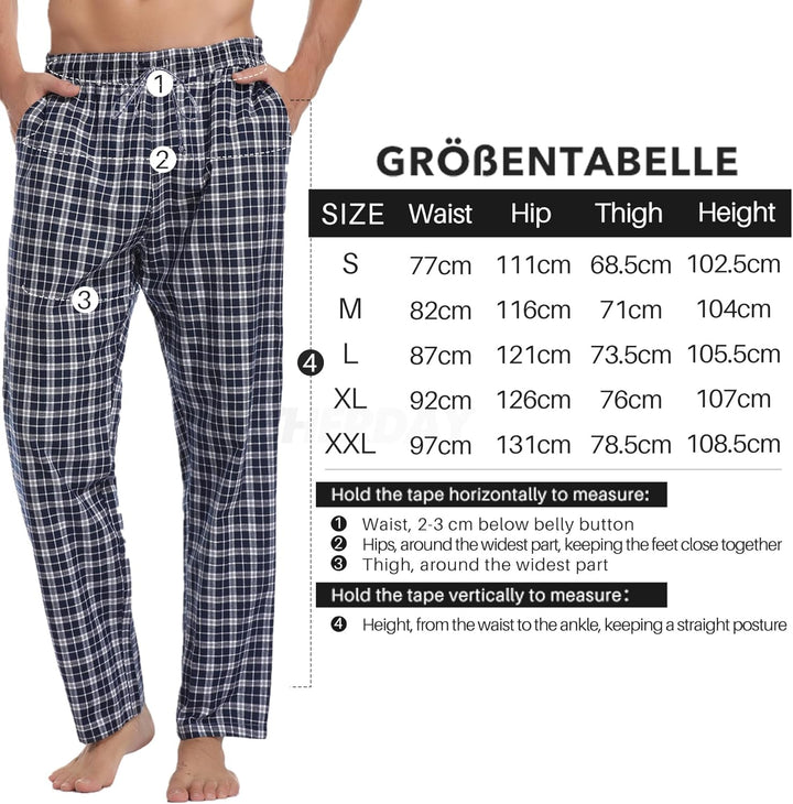 Litherday Schlafanzughose Herren Lang Kariert Pyjamahose 100% Baumwolle NachtwÀsche hose mit Taschen