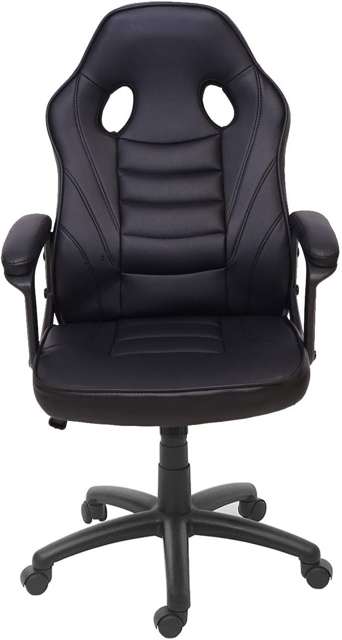 Mendler Bürostuhl HWC-F59, Schreibtischstuhl Drehstuhl Racing-Chair Gaming-Chair, Kunstleder - schwa
