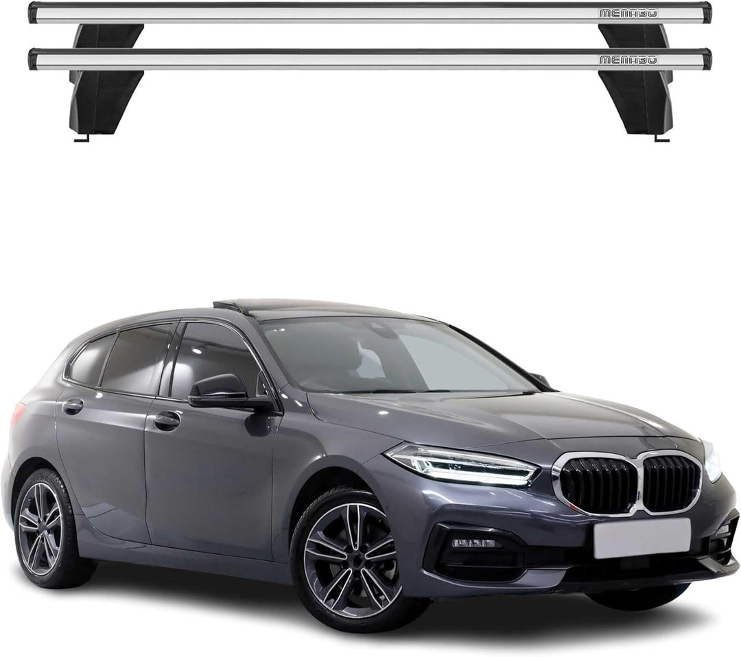 Menabo Dachträger Grundträger kompatibel mit BMW 1er F40 2019-2023 Alu Silber TÜV, Silber