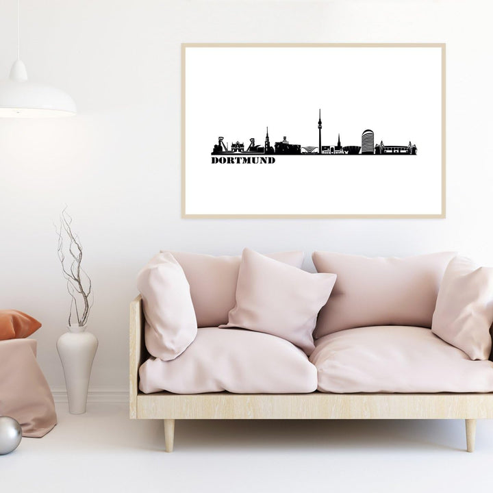JUNIWORDS Poster mit/ohne Holzrahmen, Wähle ein Motiv, Skyline Dortmund, Wähle eine Grösse, 30 x 40