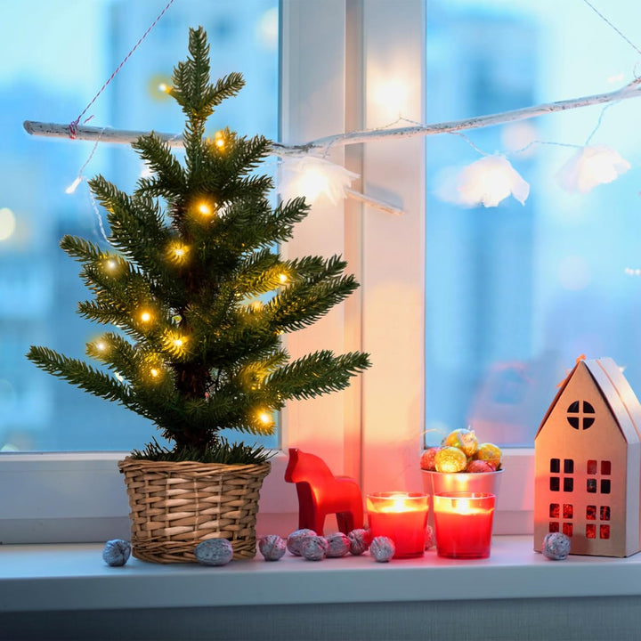 COSTWAY 48cm Kleiner Weihnachtsbaum, beleuchteter Mini Weihnachtsbaum, 20 LEDs in Warmweiss, künstli