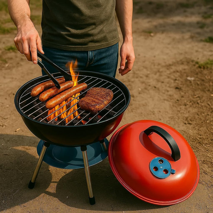 "Kompakter Kugelgrill 35 cm von Benson Garden – Tragbarer Holzkohlegrill mit einstellbarer Luftzufuh