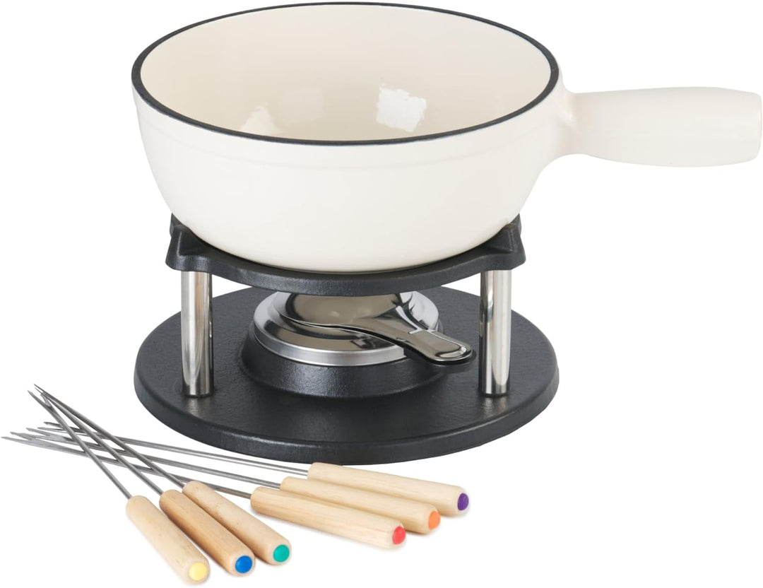 BBQ-Toro Gusseisen Fondue Set für 6 Personen | 2 Liter | Fondueset 9 teilig mit Brenner und Gabeln |