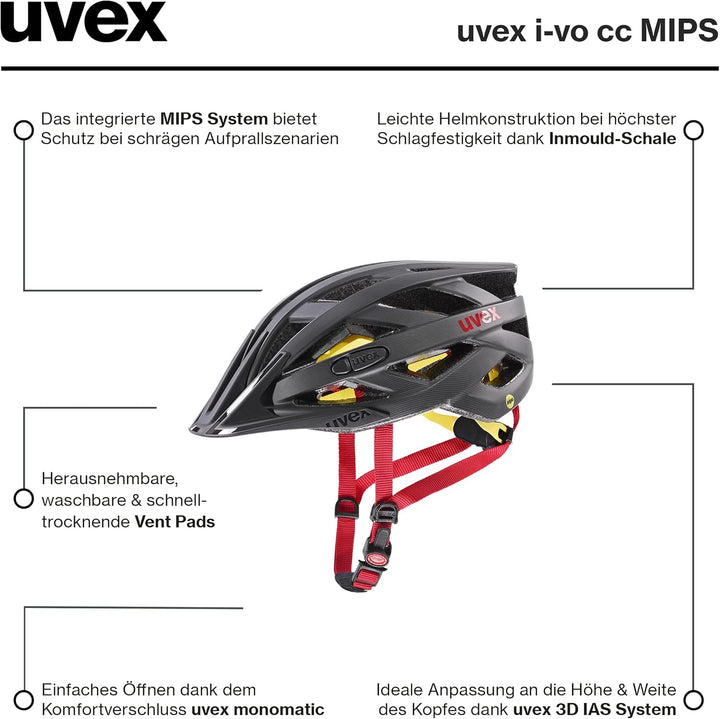 Uvex i-vo cc Mips - Allround Helm - Fahrradhelm Titan - Red Mat 52-57 cm Single, Titan - Red Mat 52-