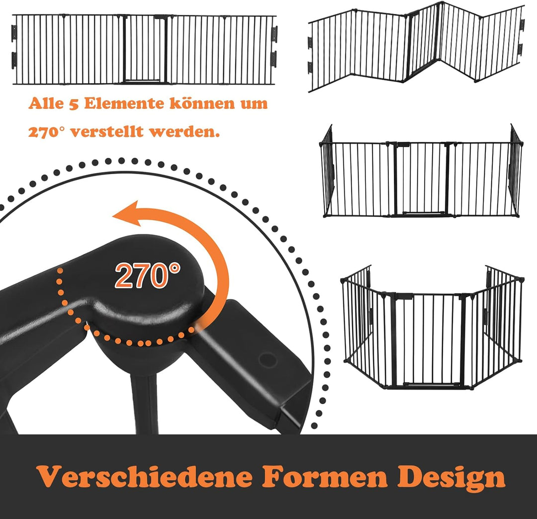 LZQ Kaminschutzgitter mit Sicherheitstür Metall Ofenschutzgitter Gesamtlänge 300 cm, Kamingitter Kin