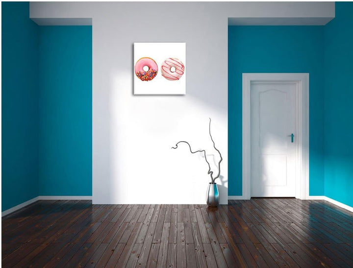 Glasierte Donuts, Format: 70x70 auf Leinwand, XXL riesige Bilder fertig gerahmt mit Keilrahmen, Kuns