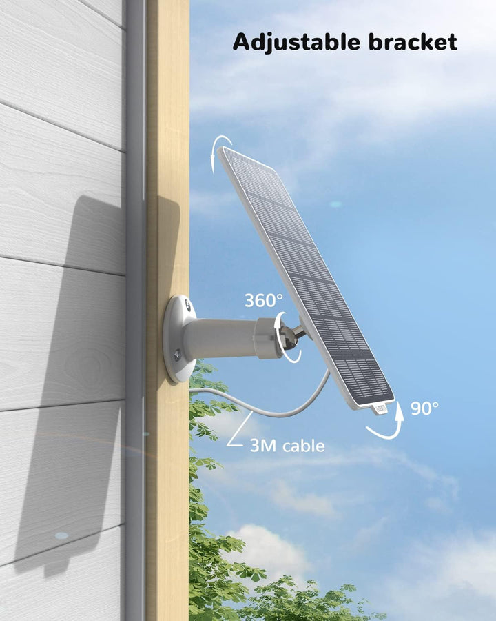 DEATTI 3W Solarpanel für Überwachungskamera Aussen Akku, Wetterfest, 360° Einstellbare Halterung, US
