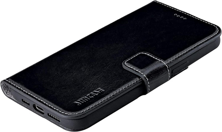 Suncase Book-Style Hülle kompatibel mit iPhone 13 Pro (6.1") Leder Tasche (Slim-Fit) Lederhülle Hand